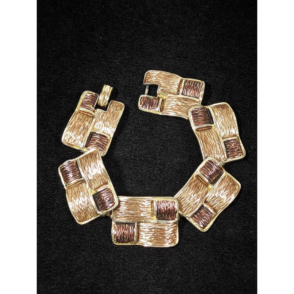 Vintage Brown Textured‎ Rectangle Color Block Panel Chain Bracelet 7.5 inch